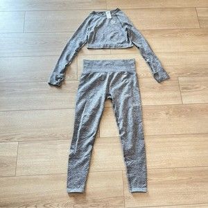 GymShark Gray Heather Set Long Sleeve Crop Top Size S Ankle Leggings Size M